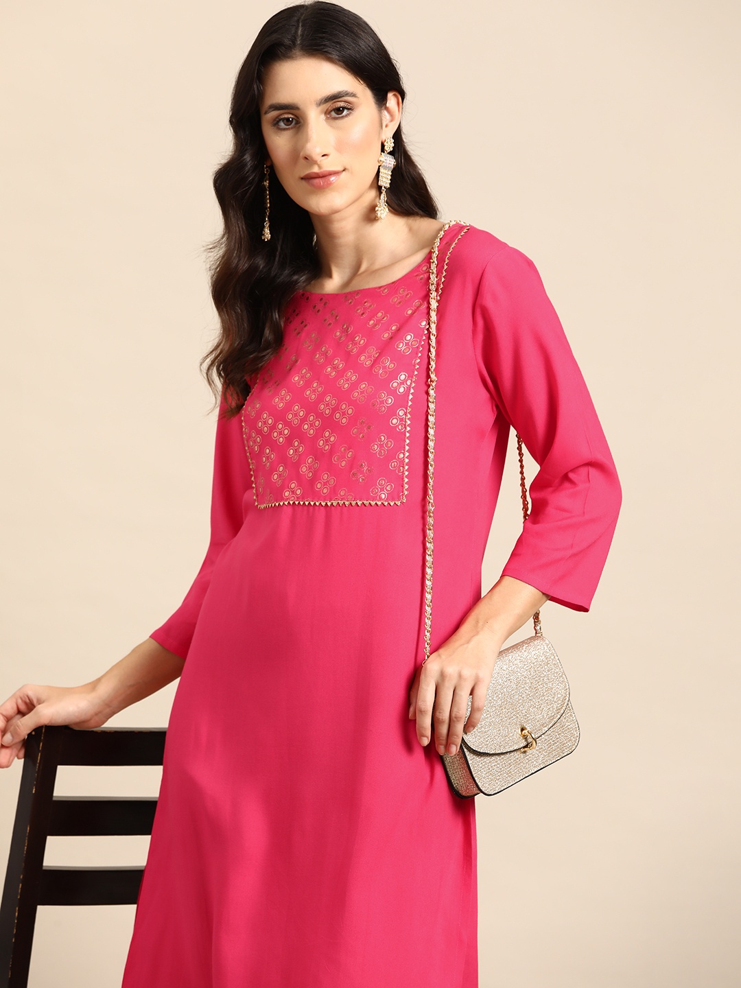 

all about you Women Ethnic Motifs Yoke Design Gotta Patti Kurta, Pink