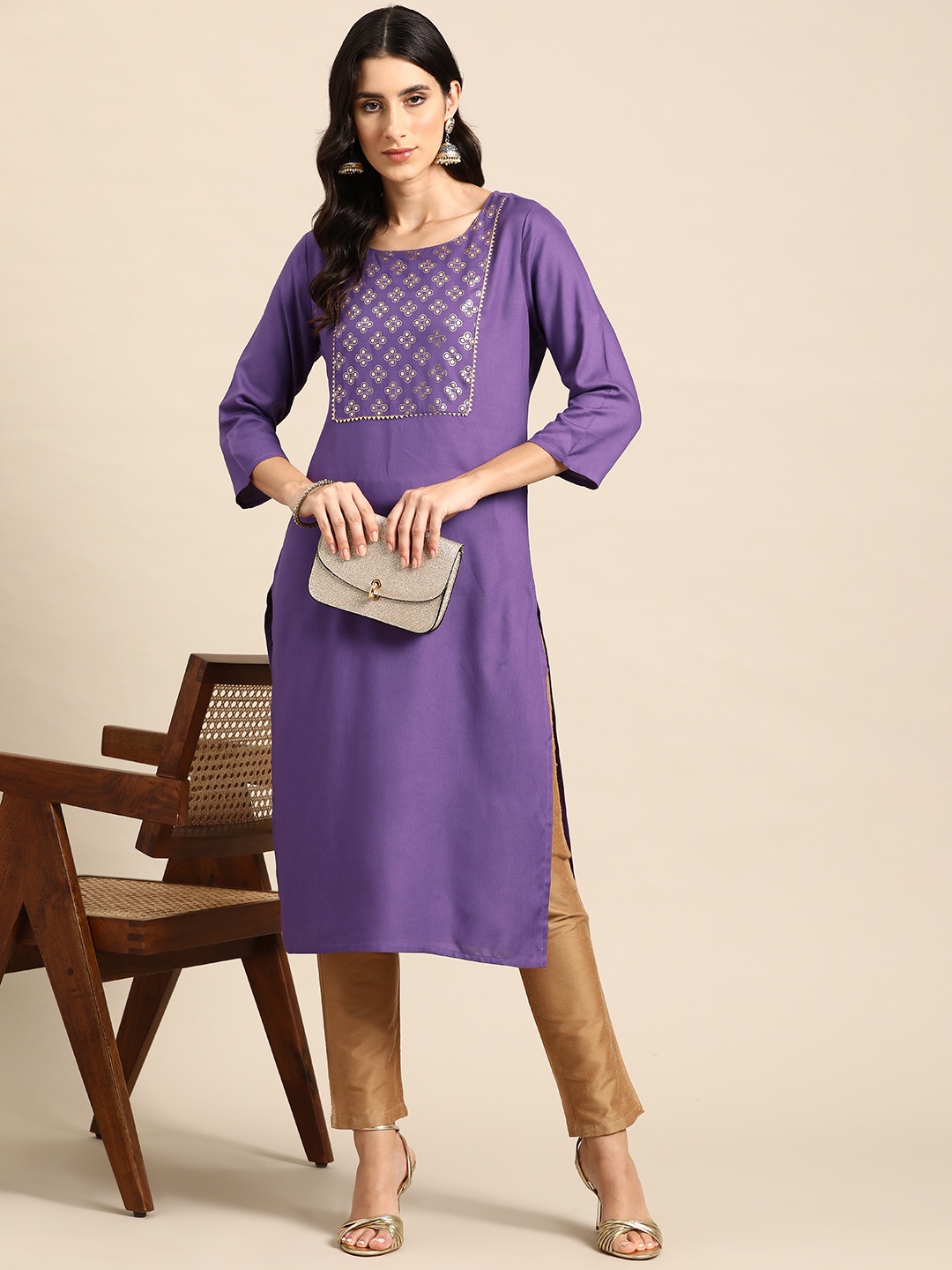 

all about you Women Ethnic Motifs Yoke Design Gotta Patti Kurta, Purple