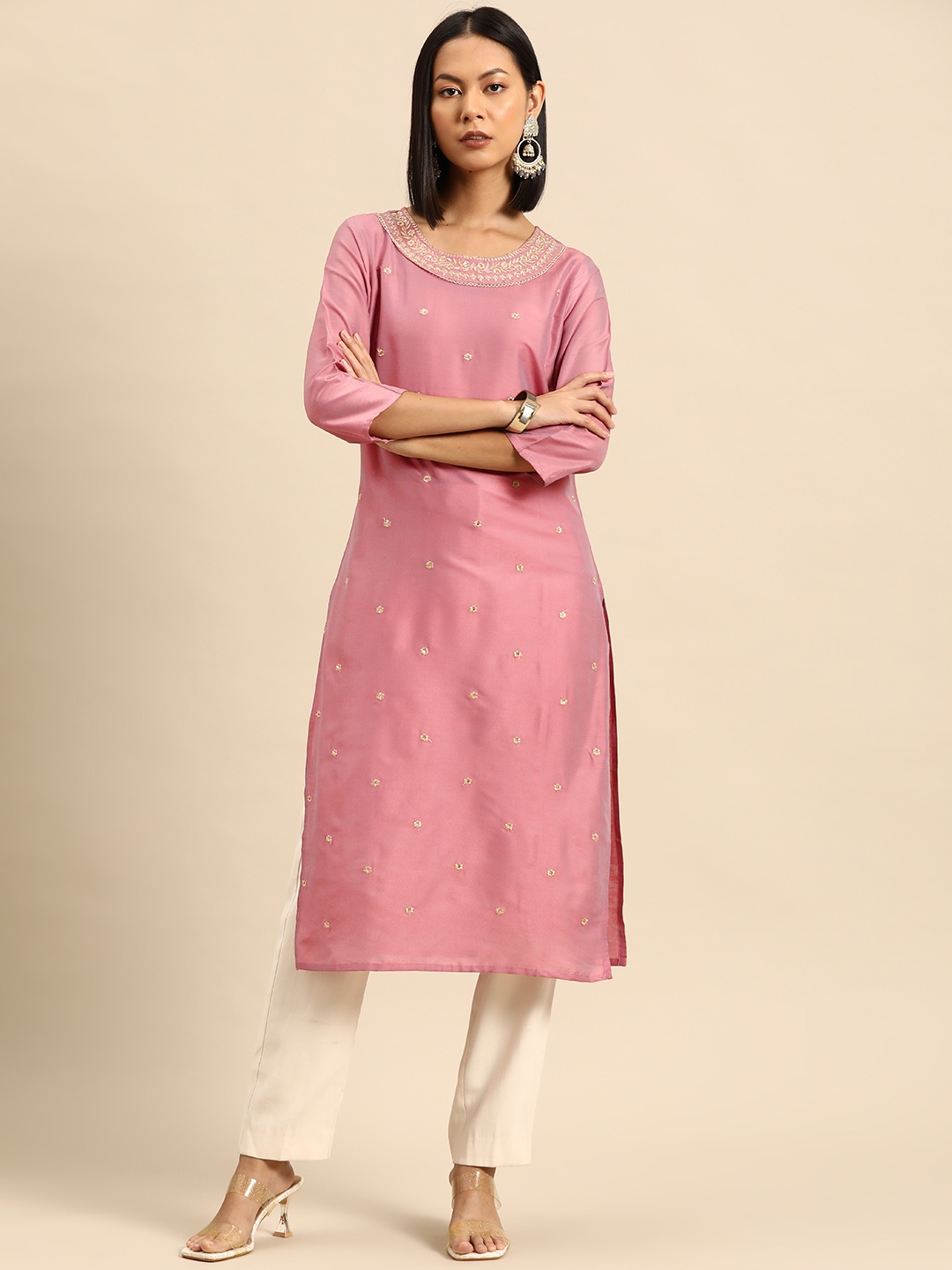 

all about you Embroidered Sequinned Kurta, Pink