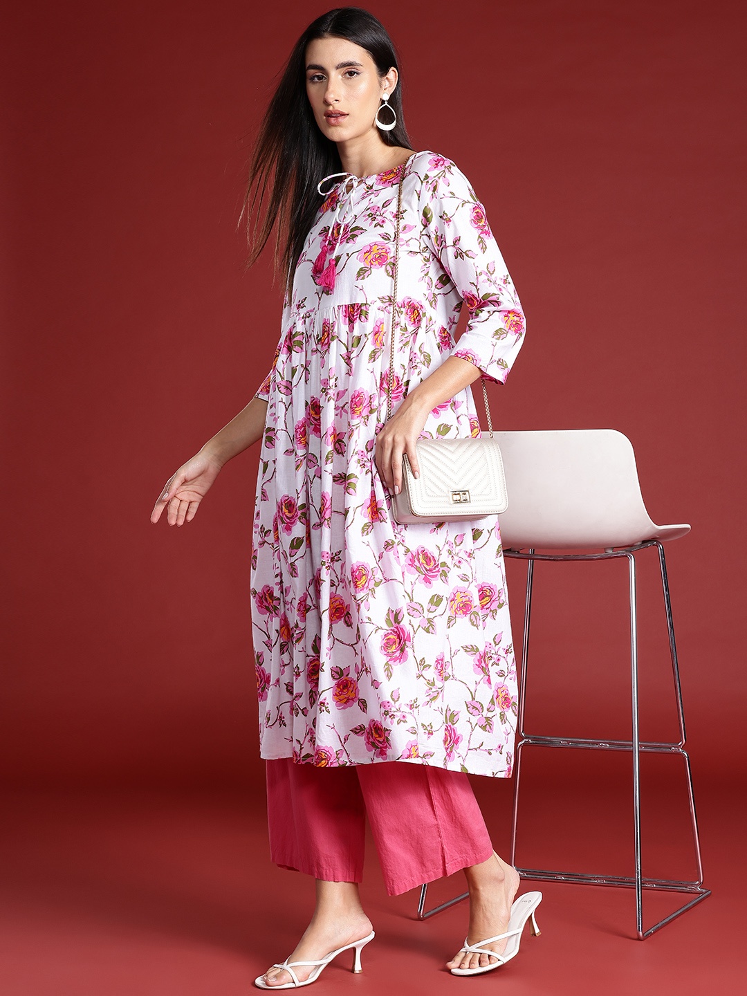 

all about you Floral Printed A-Line Kurta, White