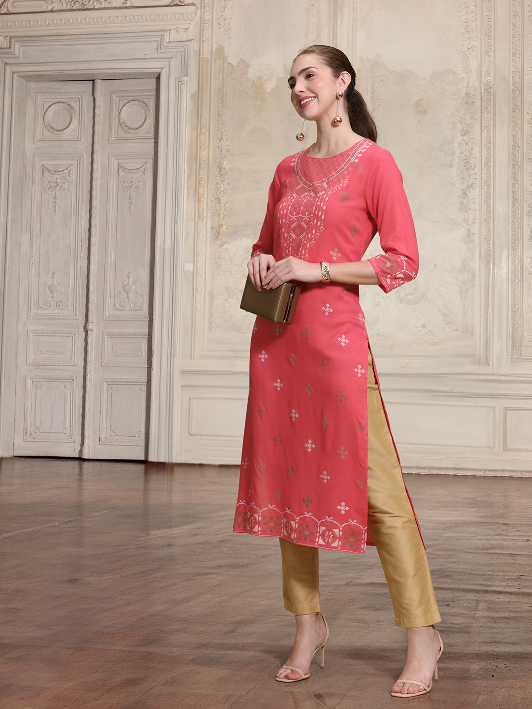 

all about you Ethnic Motifs Printed Kurta, Fuchsia