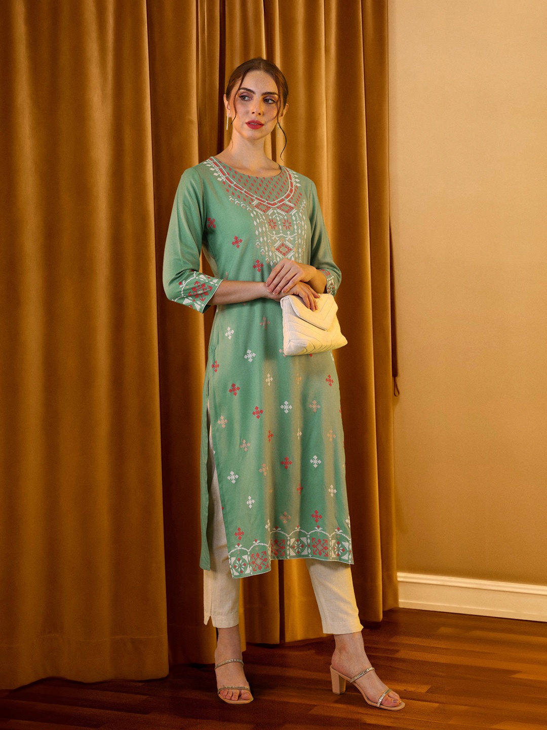 

all about you Ethnic Motifs Printed Kurta, Green