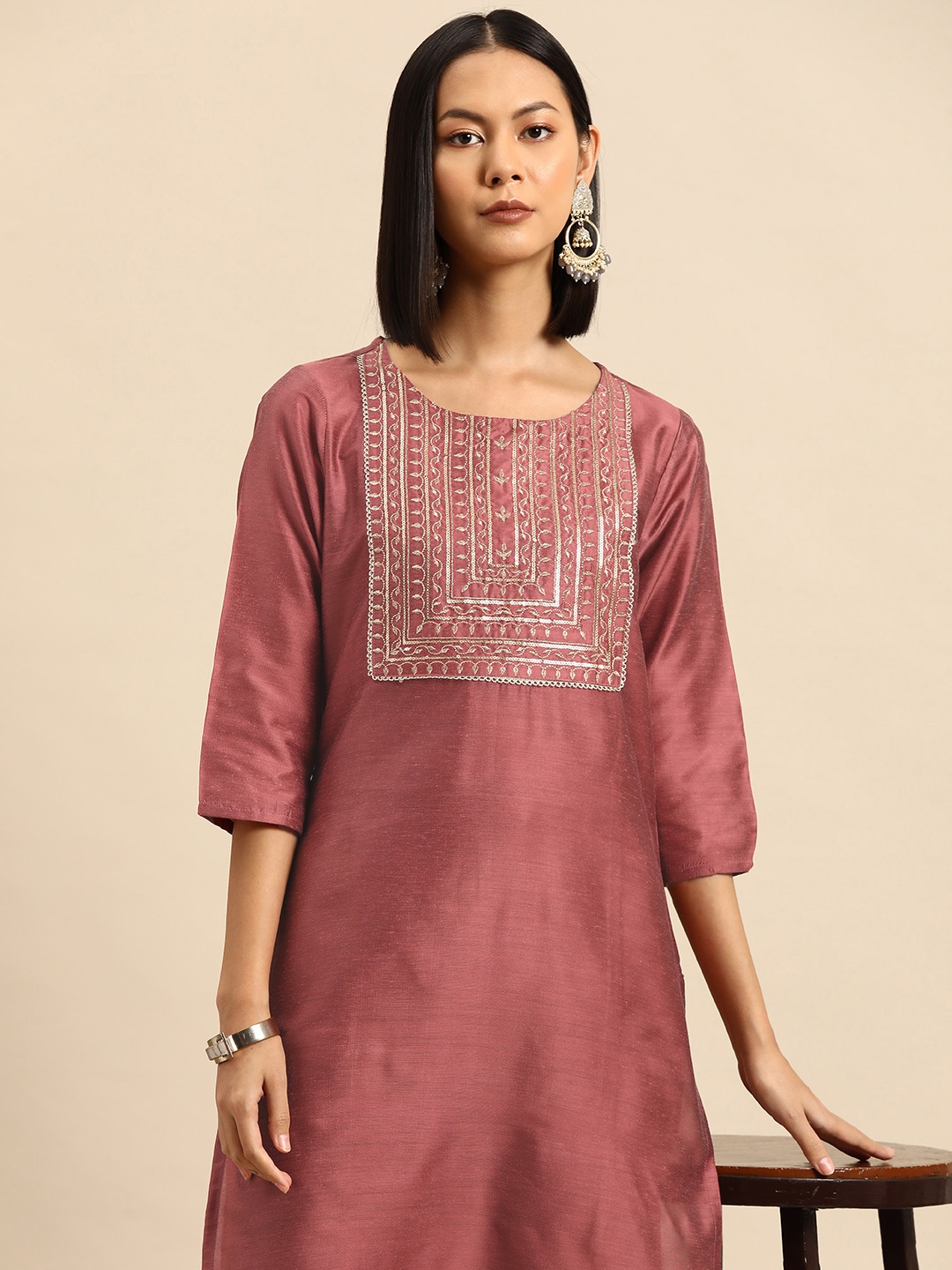 

all about you Embroidered Sequinned Kurta, Rose