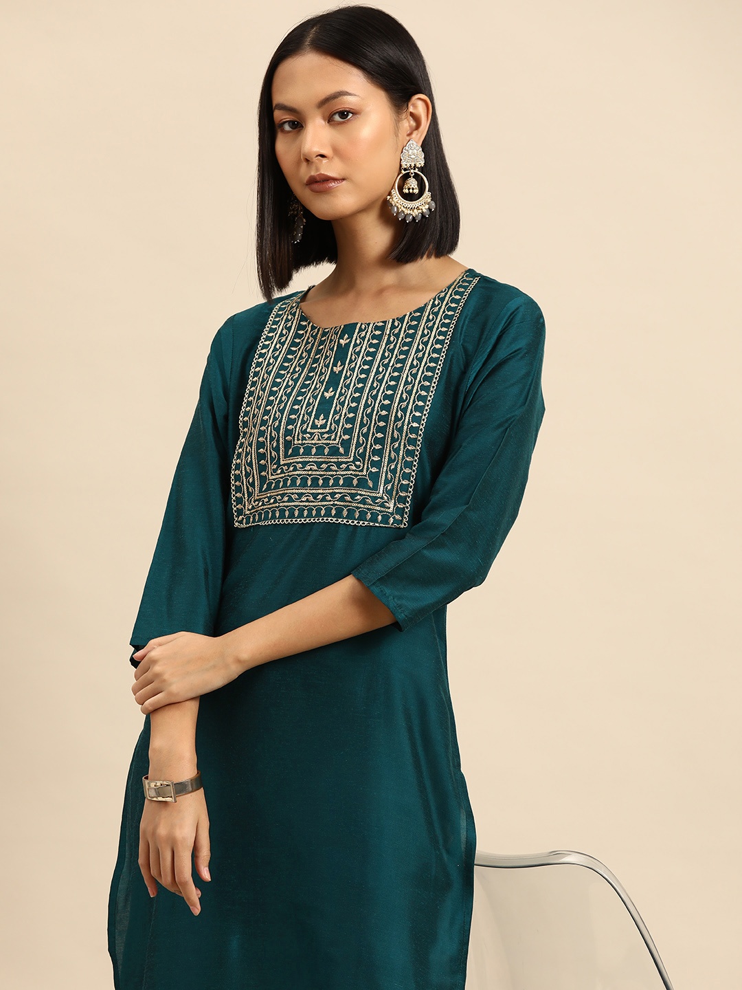 

all about you Embroidered Sequinned Kurta, Green