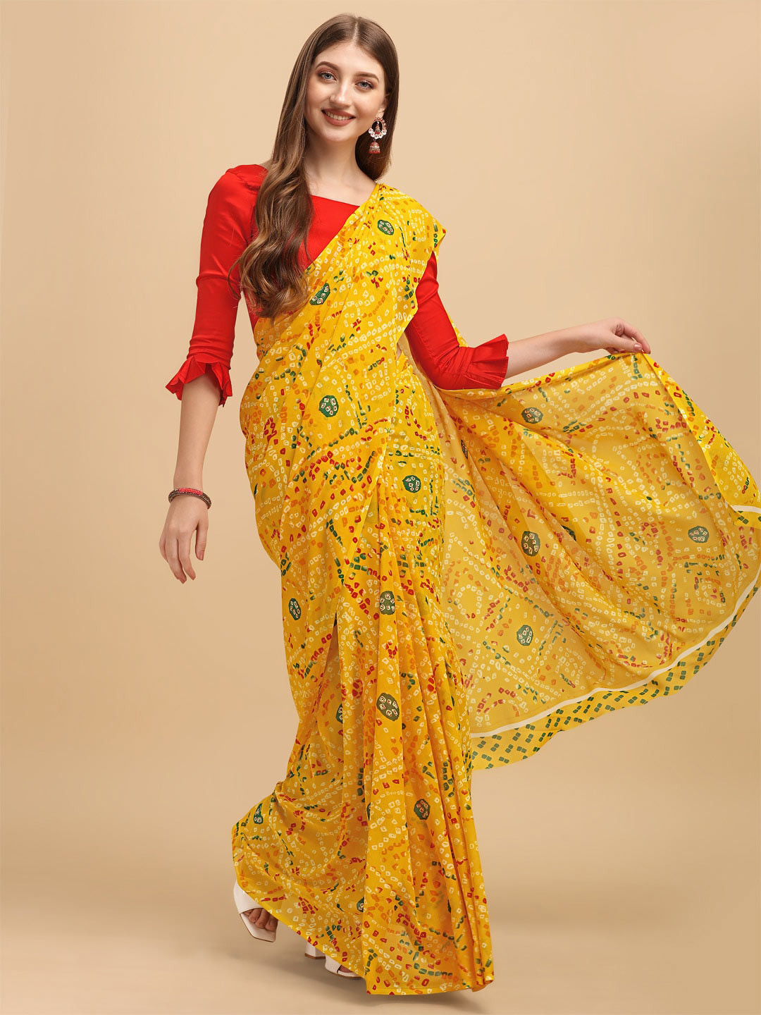 

Dori Bandhani Printed Pure Georgette Saree, Yellow