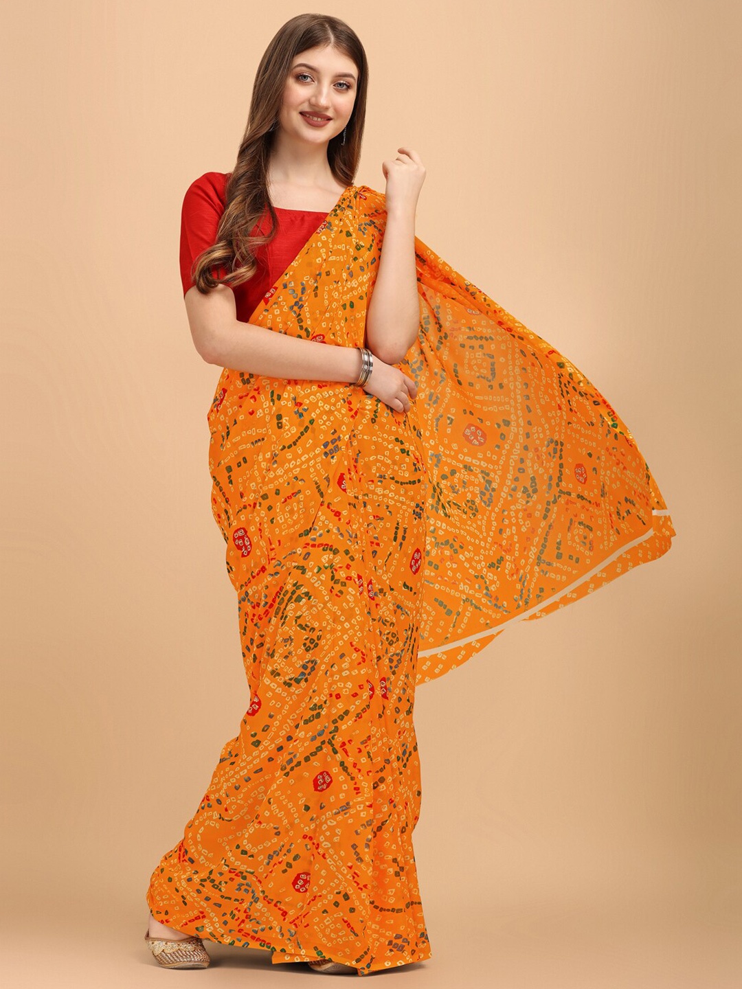 

Dori Bandhani Printed Pure Georgette Saree, Mustard
