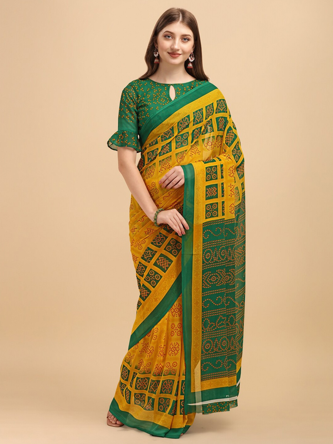 

Dori Bandhani Printed Pure Georgette Saree, Yellow