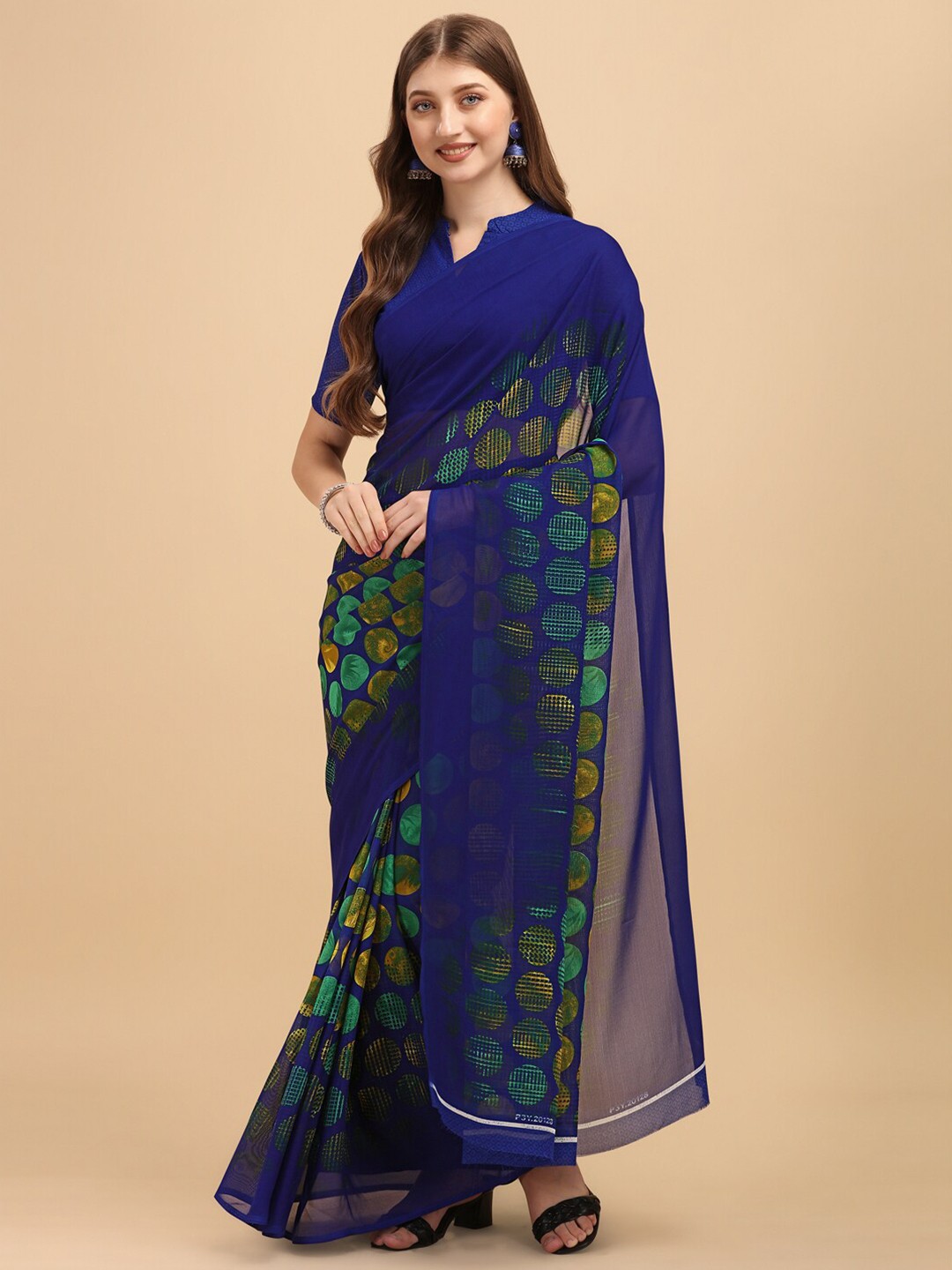 

Dori Geometric Printed Pure Georgette Saree, Blue