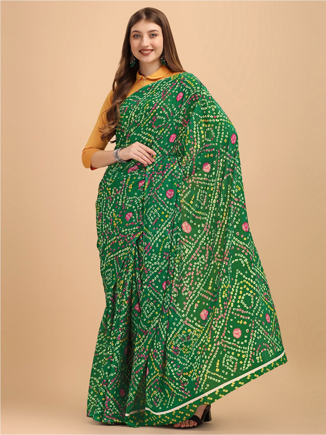 

Dori Bandhani Printed Pure Georgette Saree, Green
