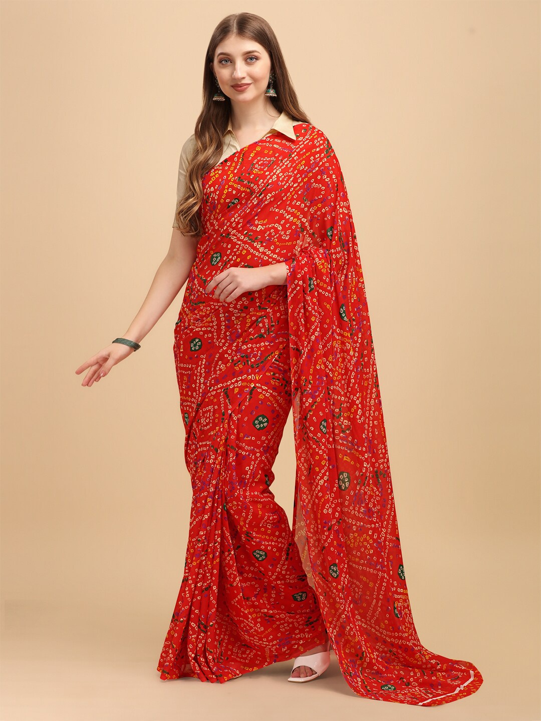 

Dori Bandhani Printed Pure Georgette Saree, Red