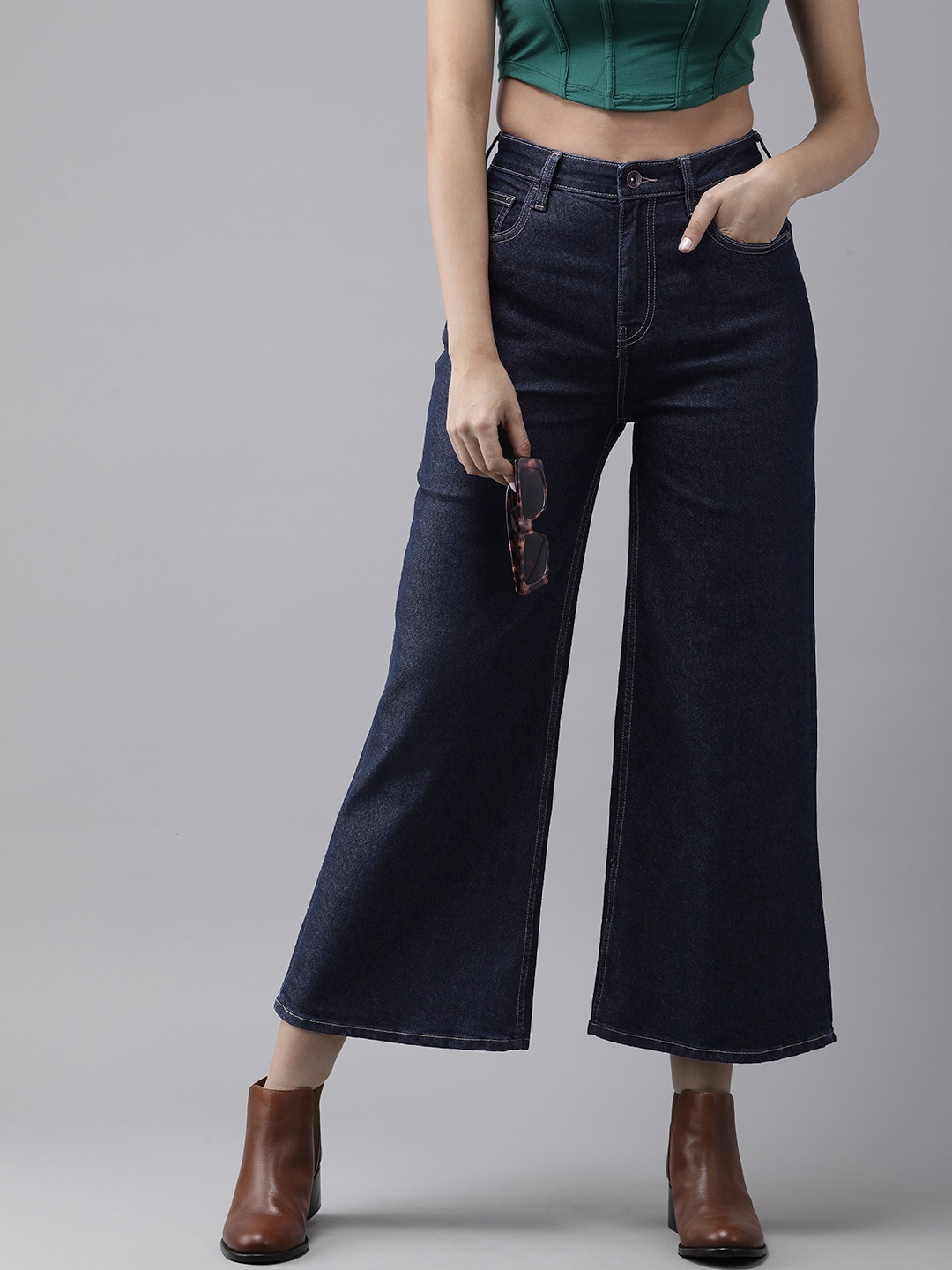 

The Roadster Life Co. Women Wide Leg Fit Stretchable Jeans, Blue
