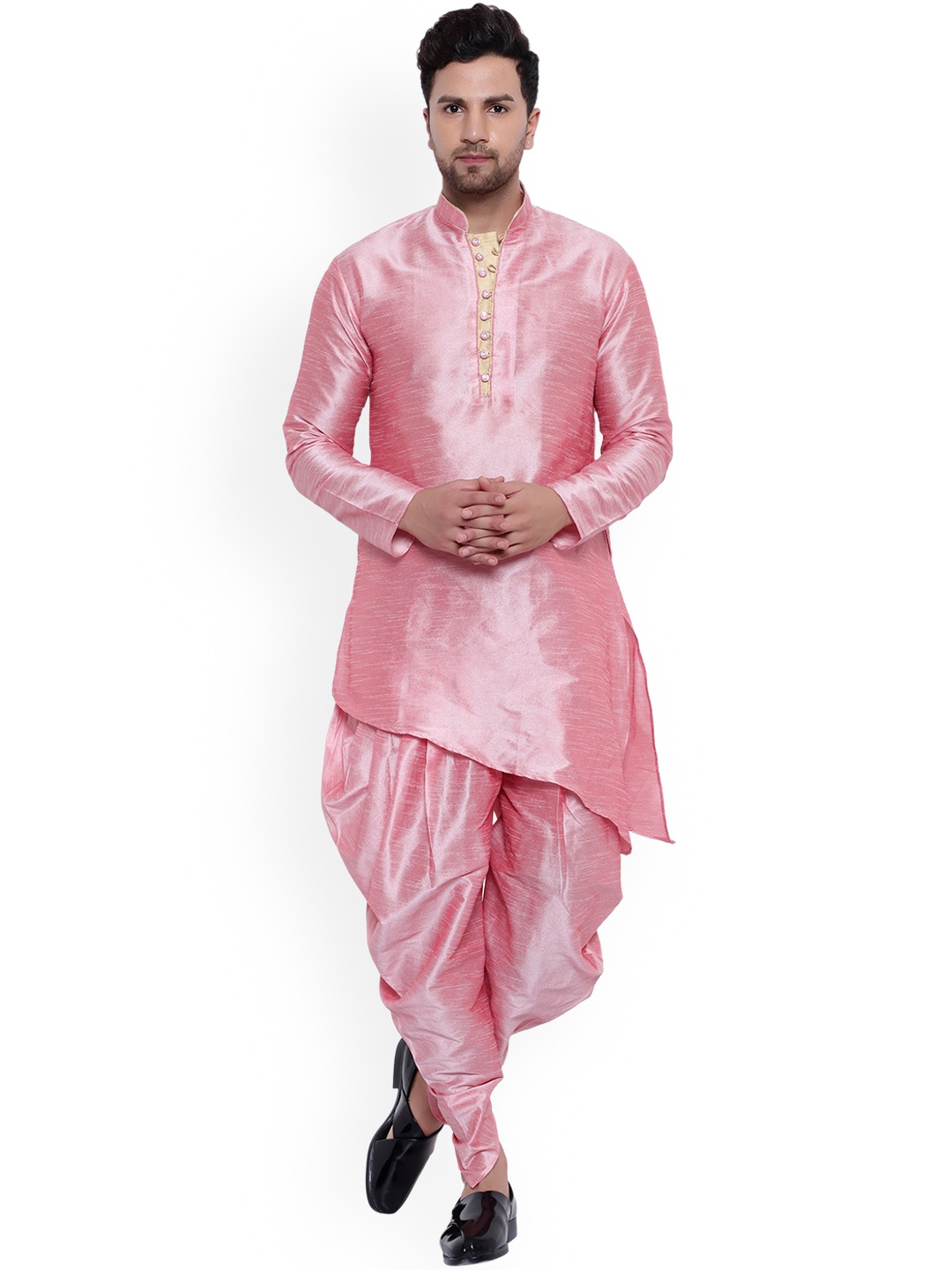 

ONNIX Regular Dupion Silk Asymmetric Hem Kurta With Dhoti Pants, Pink