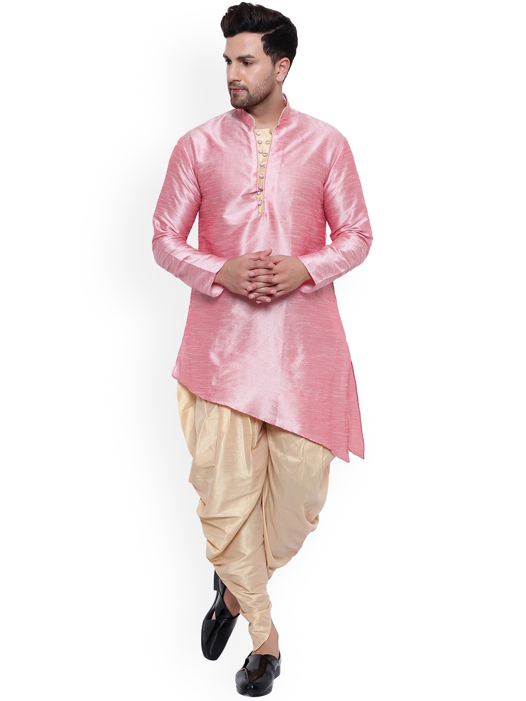 

ONNIX Regular Dupion Silk Asymmetric Hem Kurta With Dhoti Pants, Pink