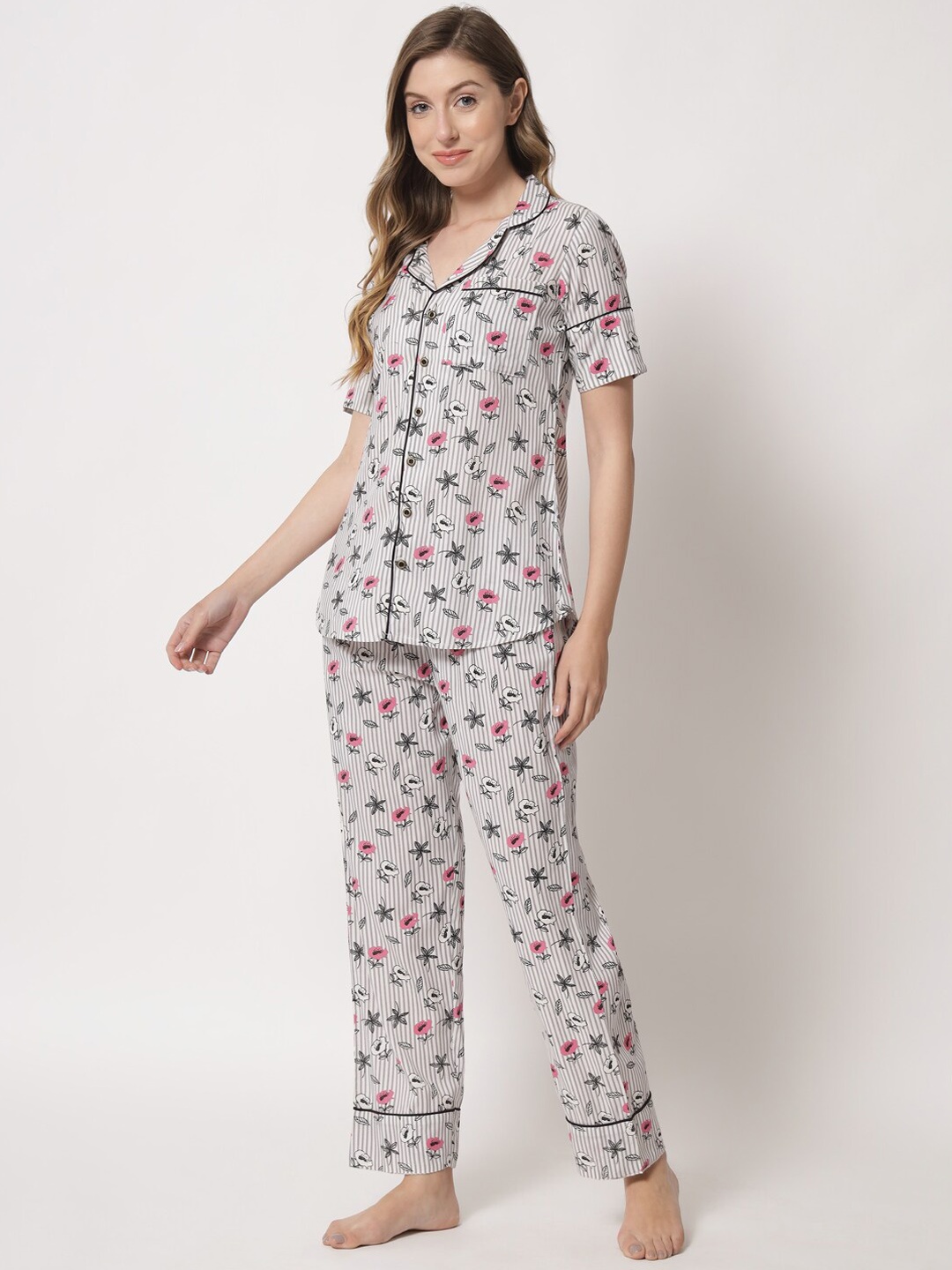 

KBZ Floral Printed Shirt With Pyjama, White