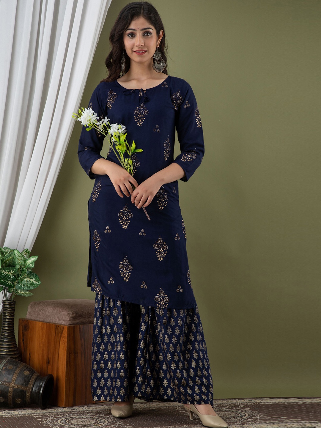 

Mialo fashion Ethnic Motifs Printed Regular Kurta With Sharara, Blue