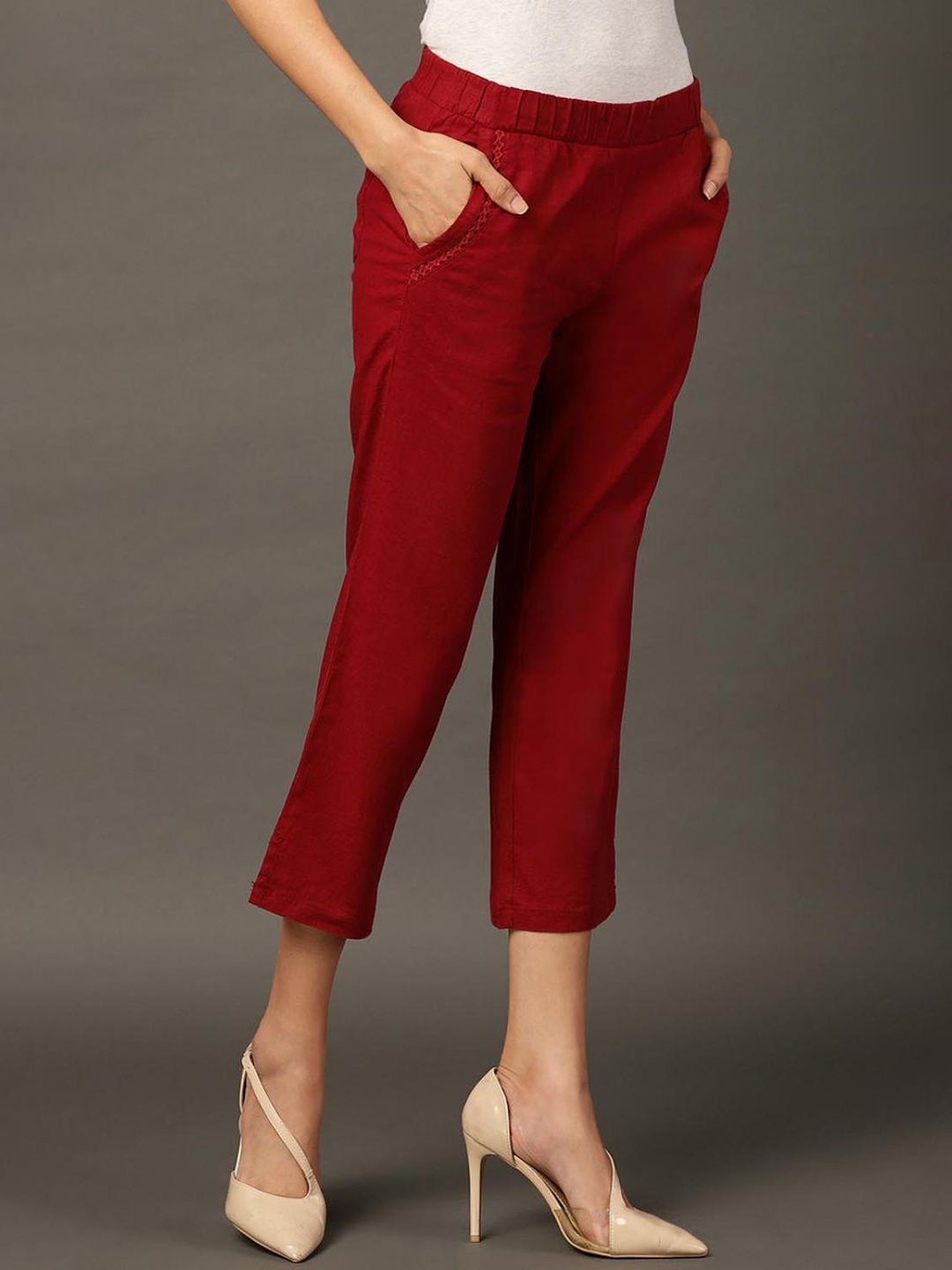 

Lakshita Women Mid Rise Skinny Fit Pure Cotton Trouser, Red
