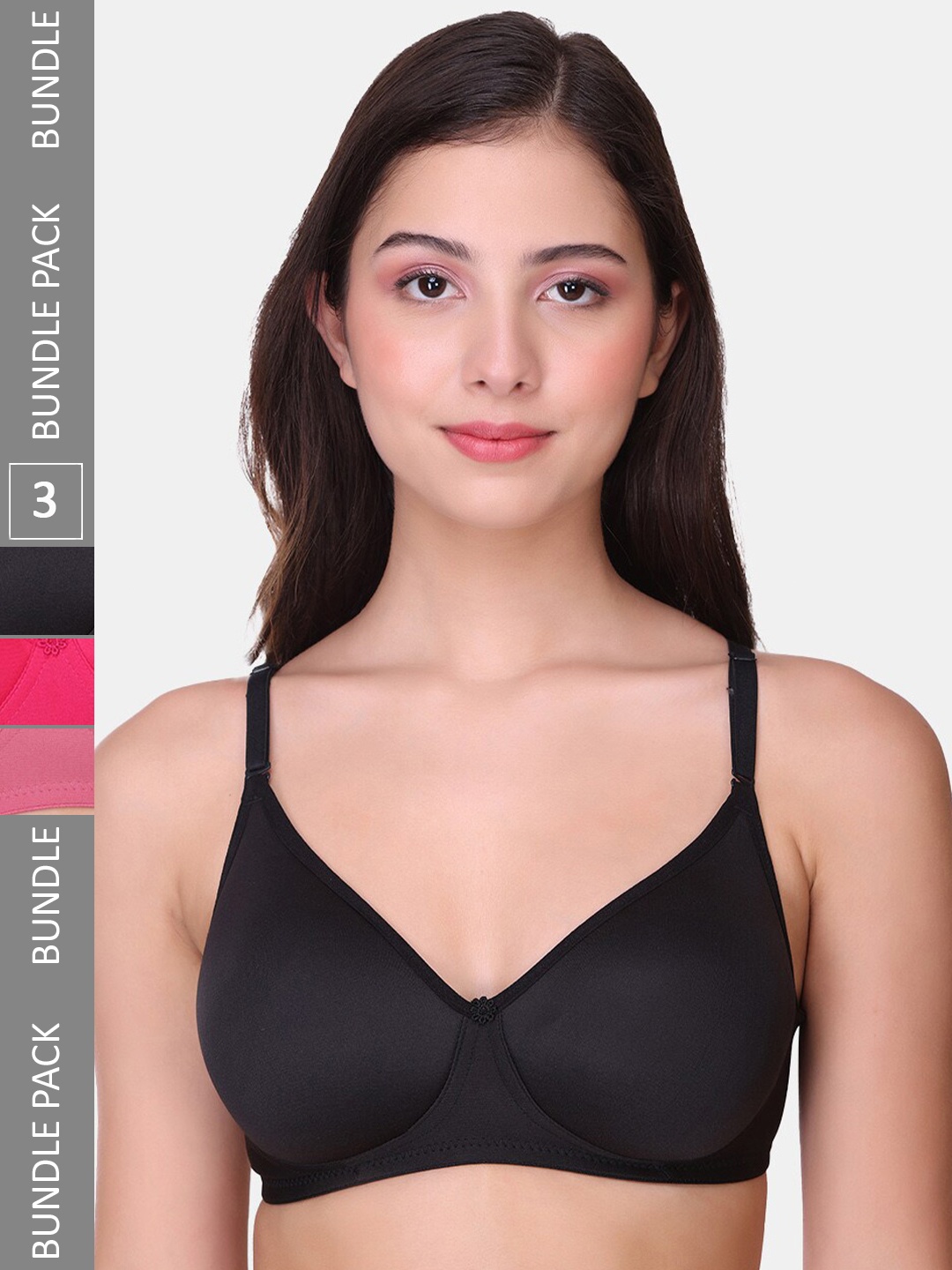 

POOJA RAGENEE Pack Of 3 Full Coverage Bra Lightly Padded mq3007_3p_mg_dpk_bl_28b, Black