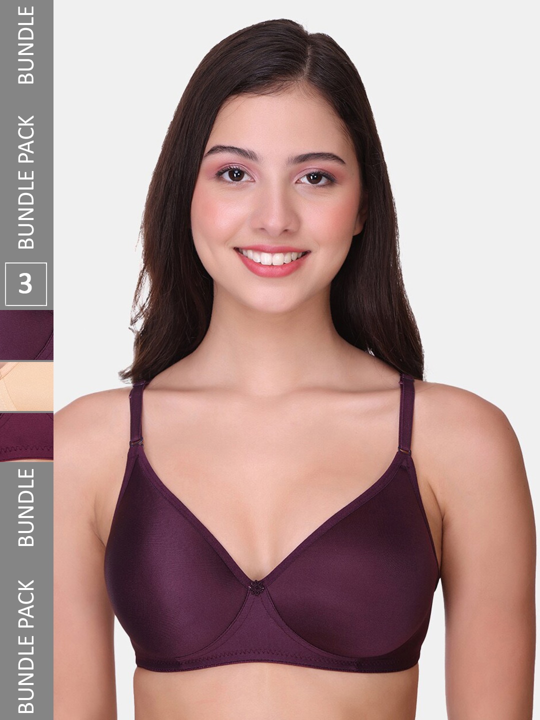 

POOJA RAGENEE Pack Of 3 Full Coverage Lightly Padded Bra mq3007_3p_mr_wn_sk_28b, Maroon