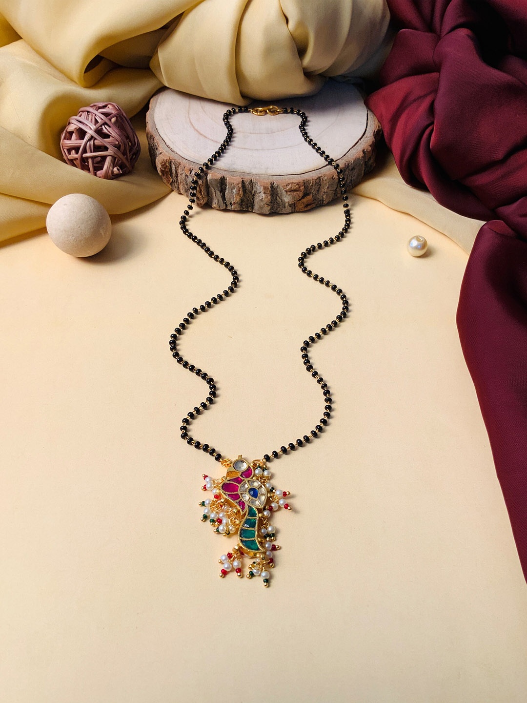 

ABDESIGNS Gold-Plated Kundan-Studded & Beaded Mangalsutra