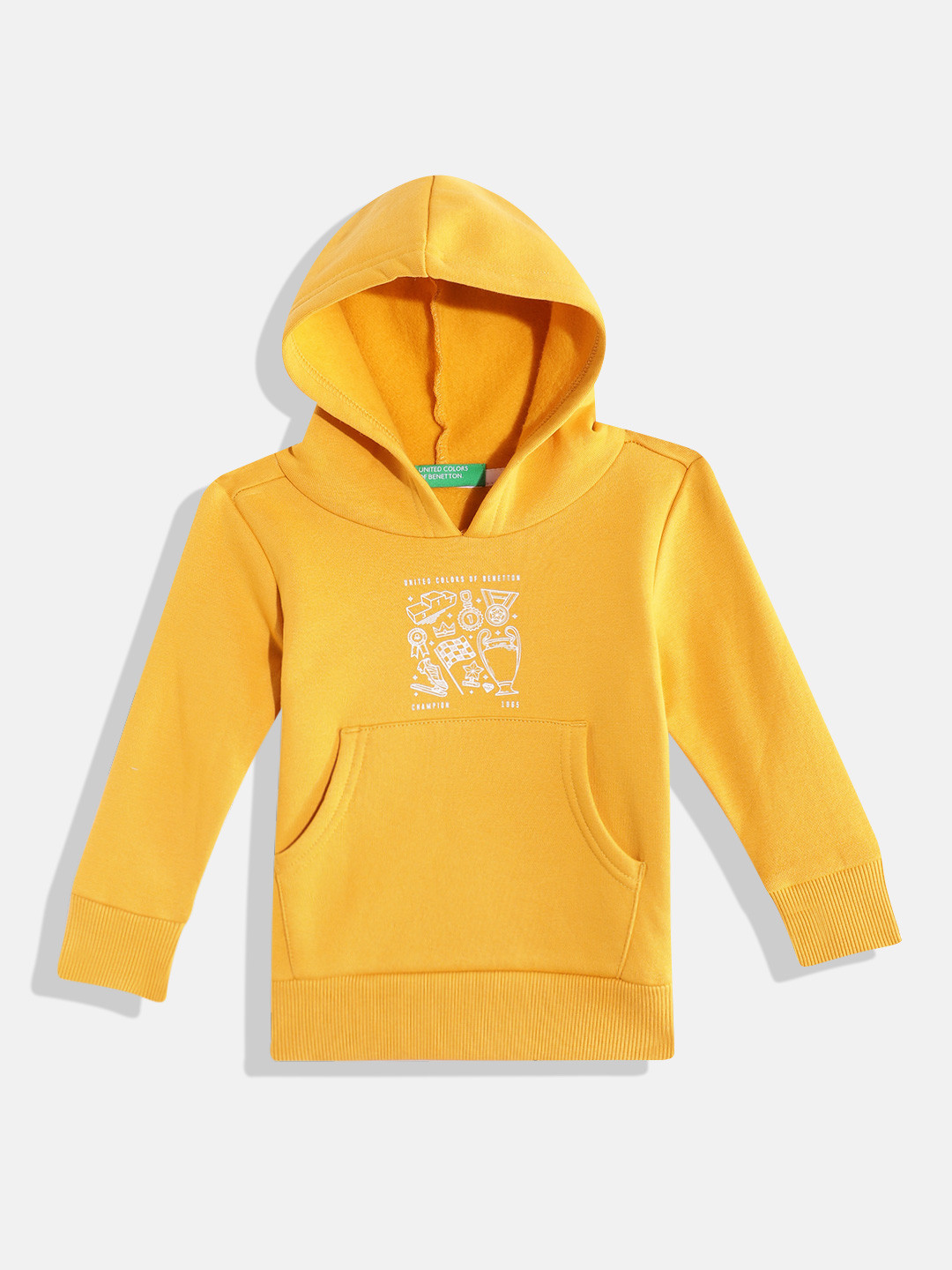 

United Colors of Benetton Boys Printed Detail Hooded Sweatshirt, Yellow