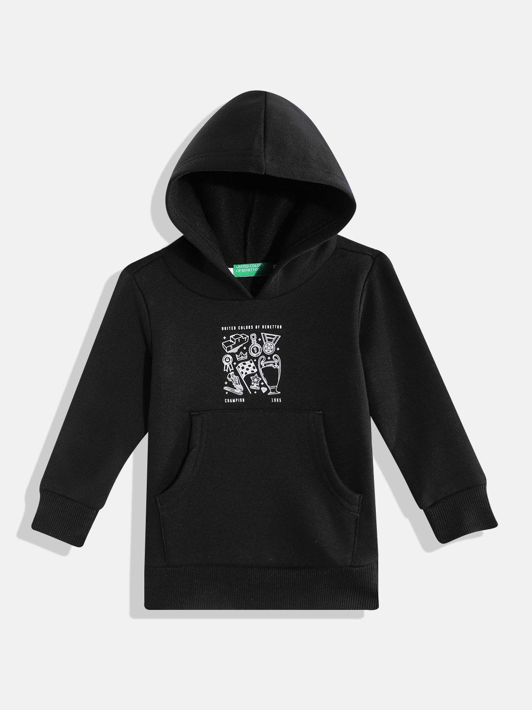 

United Colors of Benetton Boys Printed Detail Hooded Sweatshirt, Black