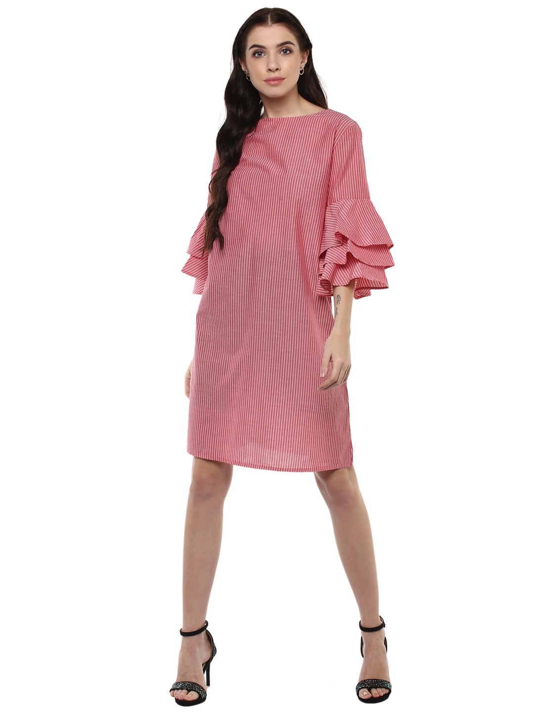 

Harpa Women Pink Striped A-Line Dress