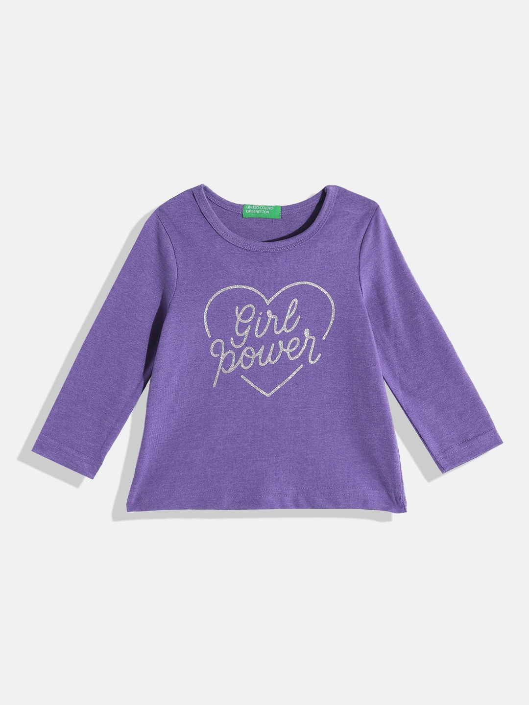 

United Colors of Benetton Girls Typography Printed T-shirt with Glittery Effect, Purple