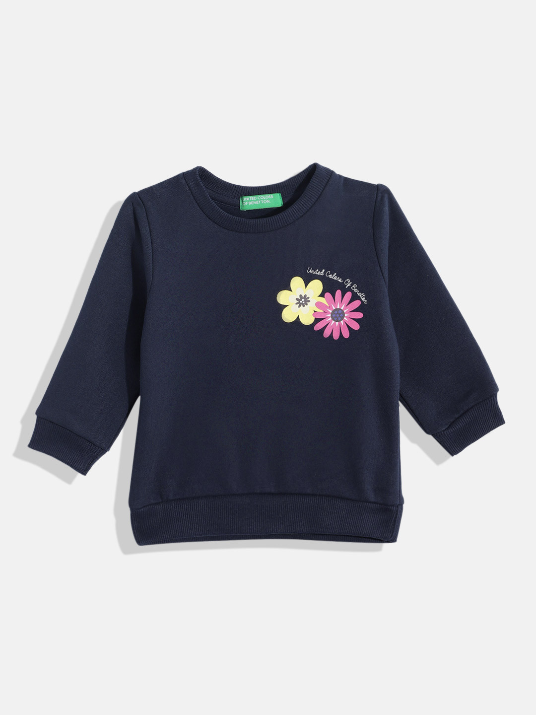 

United Colors of Benetton Girls Floral Print Detail Sweatshirt, Navy blue