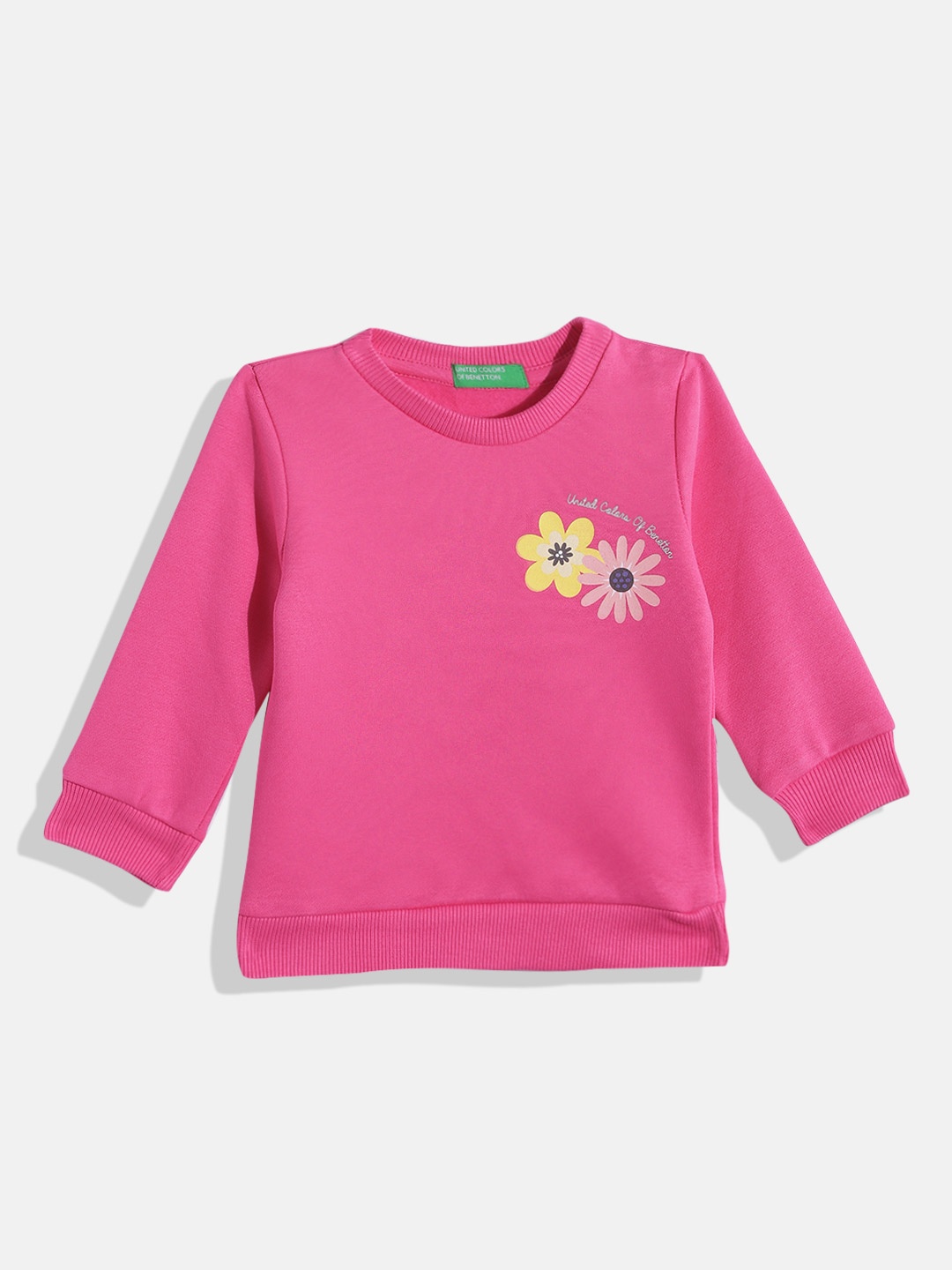 

United Colors of Benetton Girls Floral Print Detail Sweatshirt, Fuchsia