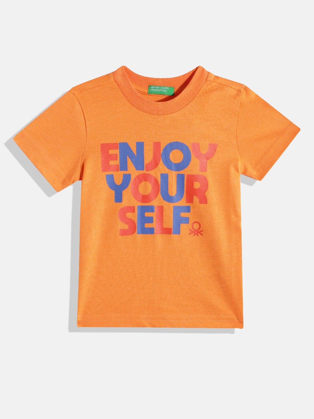 

United Colors of Benetton Boys Pure Cotton Typography Printed T-shirt, Orange