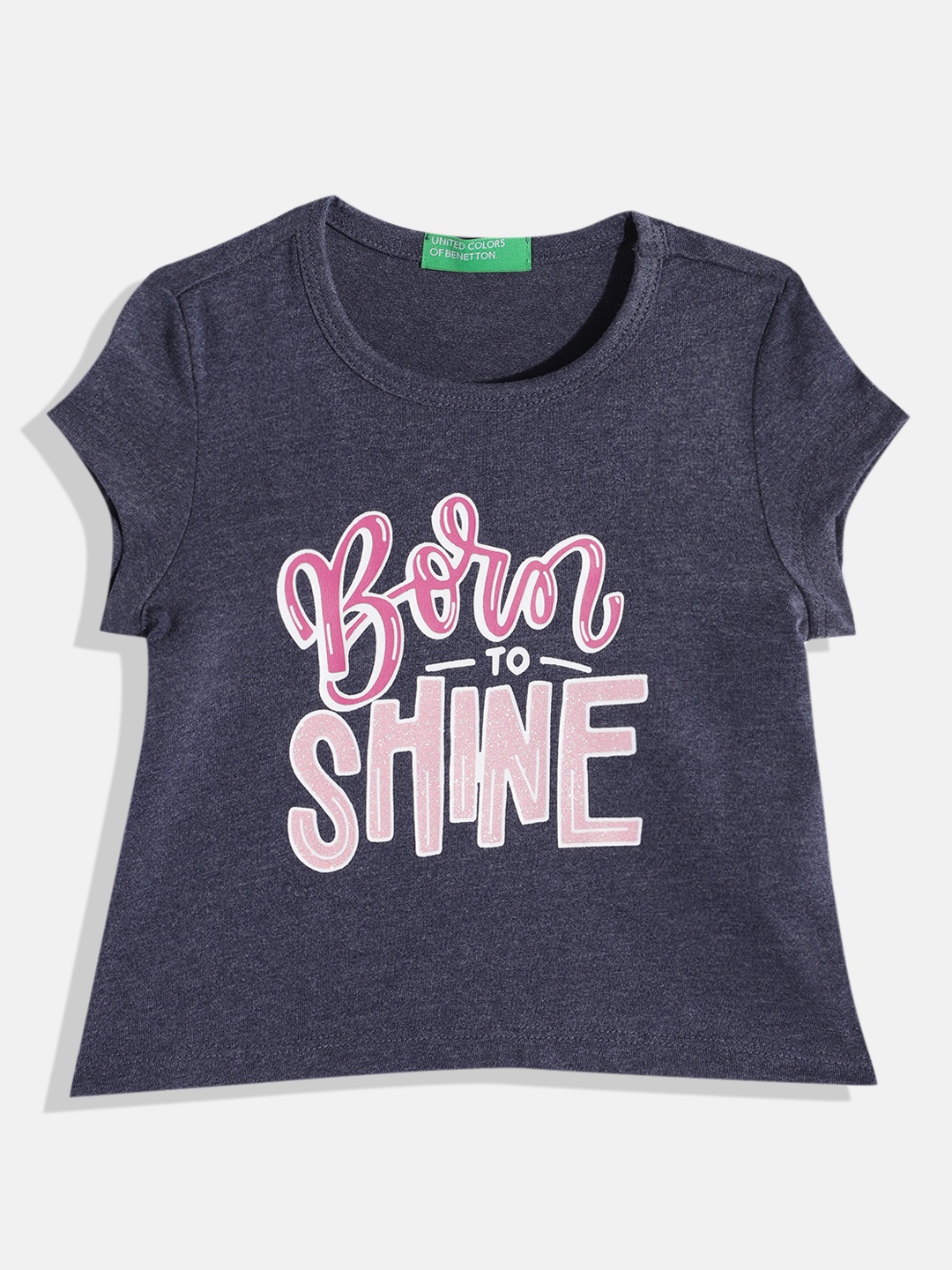 

United Colors of Benetton Girls Typography Printed T-shirt, Navy blue