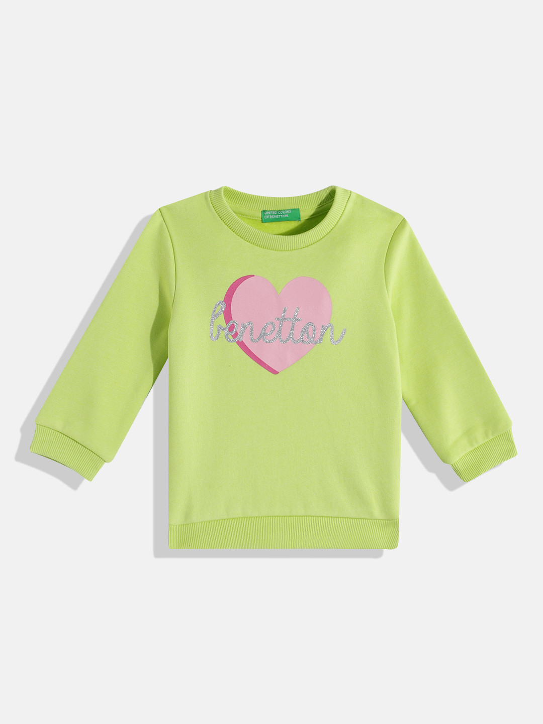 

United Colors of Benetton Girls Brand Logo Printed Sweatshirt, Lime green