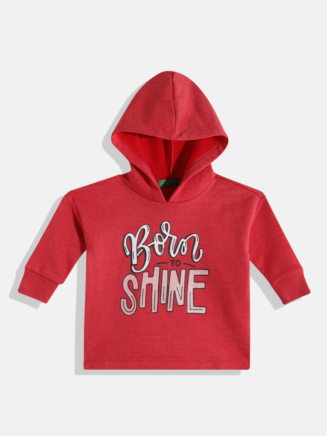 

United Colors of Benetton Girls Typography Printed Hooded Sweatshirt, Red