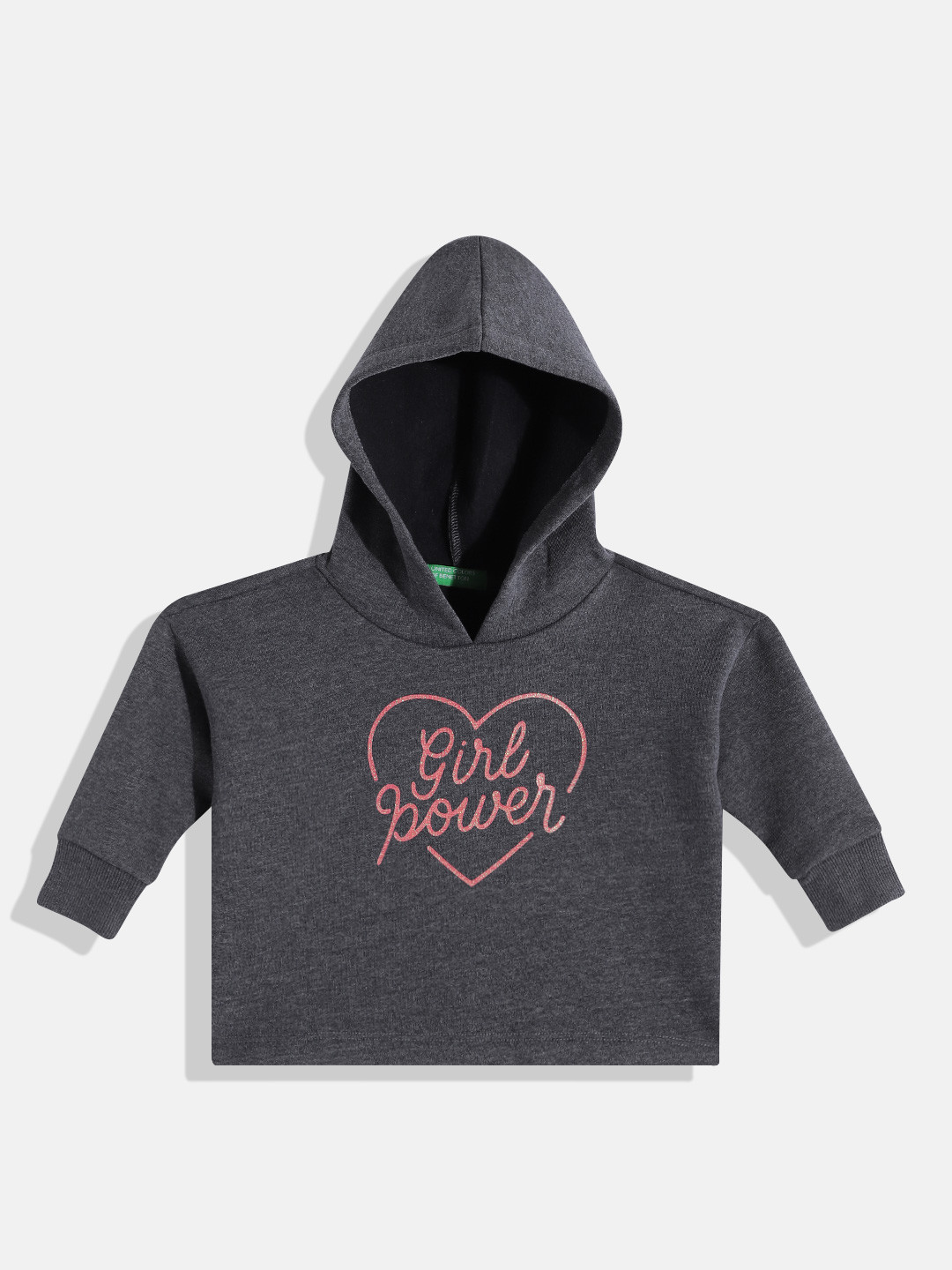 

United Colors of Benetton Girls Typography Printed Hooded Sweatshirt, Navy blue