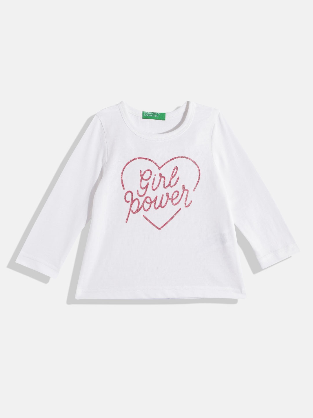 

United Colors of Benetton Girls Typography Printed T-shirt with Glittery Effect, White