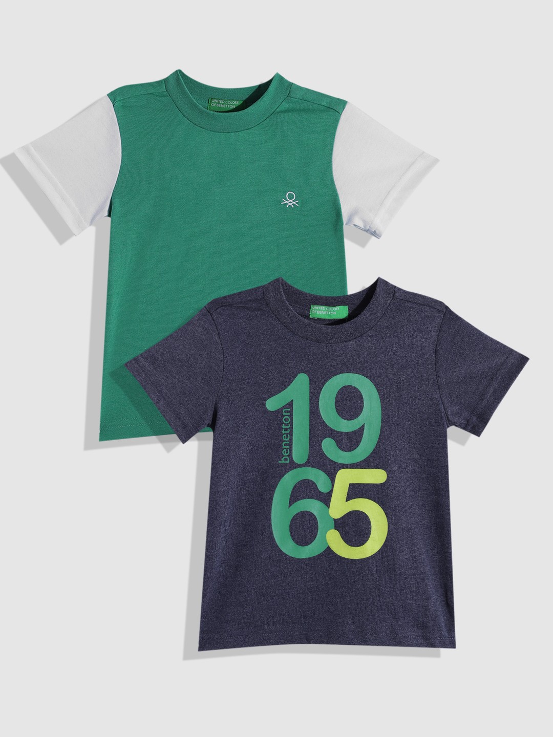 United Colors of Benetton Boys Pack of 2 Pure Cotton T-shirts, Navy blue