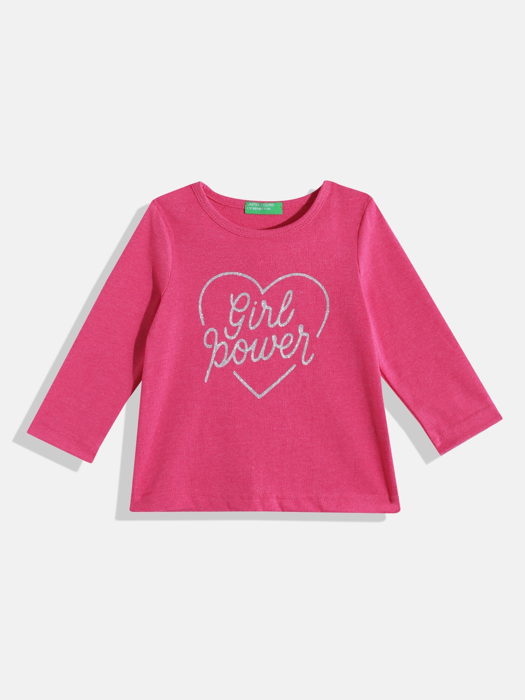 

United Colors of Benetton Girls Typography Printed T-shirt with Glittery Effect, Pink