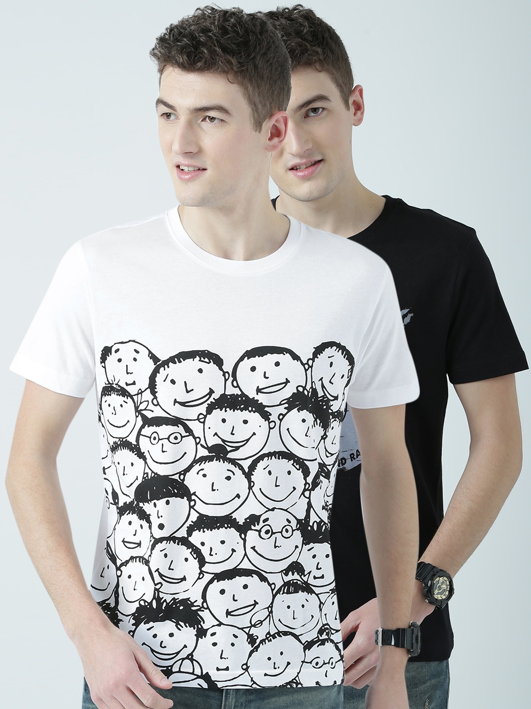 

Huetrap Men Pack of 2 Printed T-shirts, Black