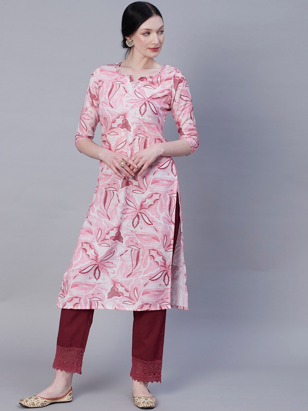 

FASHOR Abstract Printed Straight Kurta, Pink