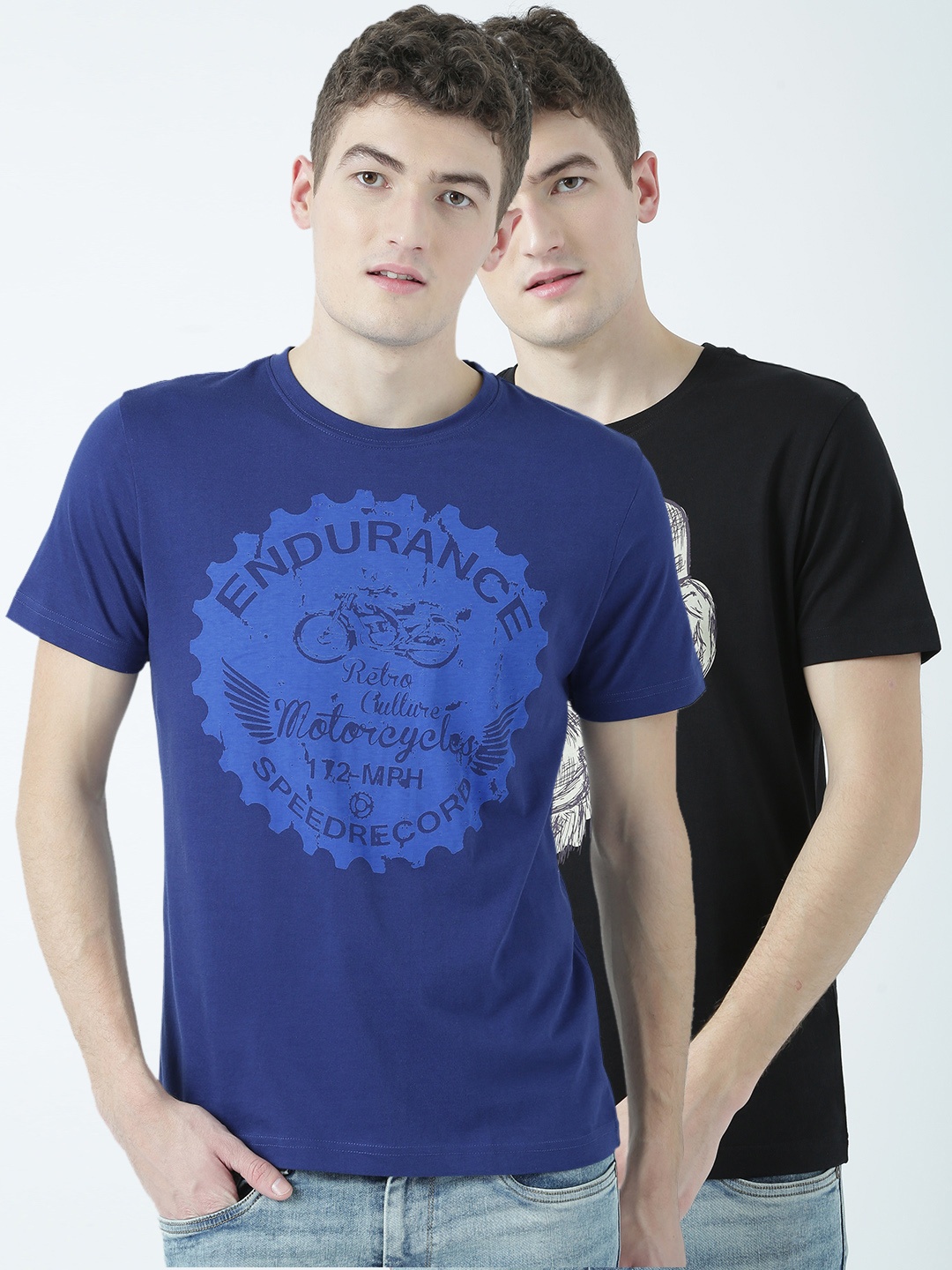 

Huetrap Men Pack of 2 Printed T-shirts, Navy blue