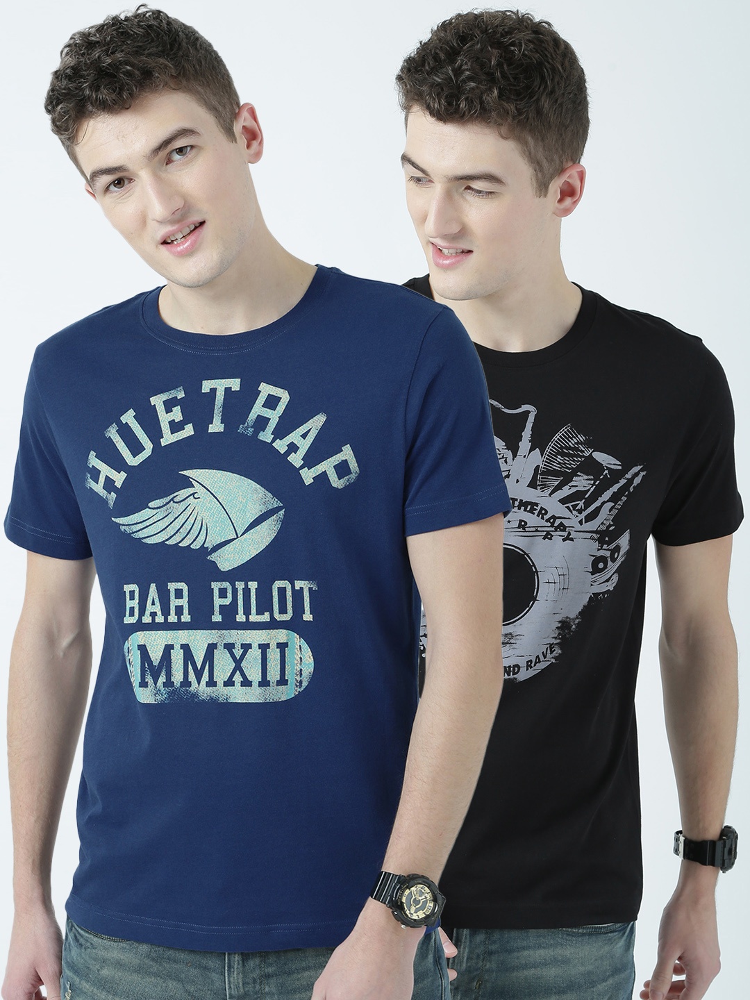 

Huetrap Men Pack of 2 T-Shirts, Navy blue