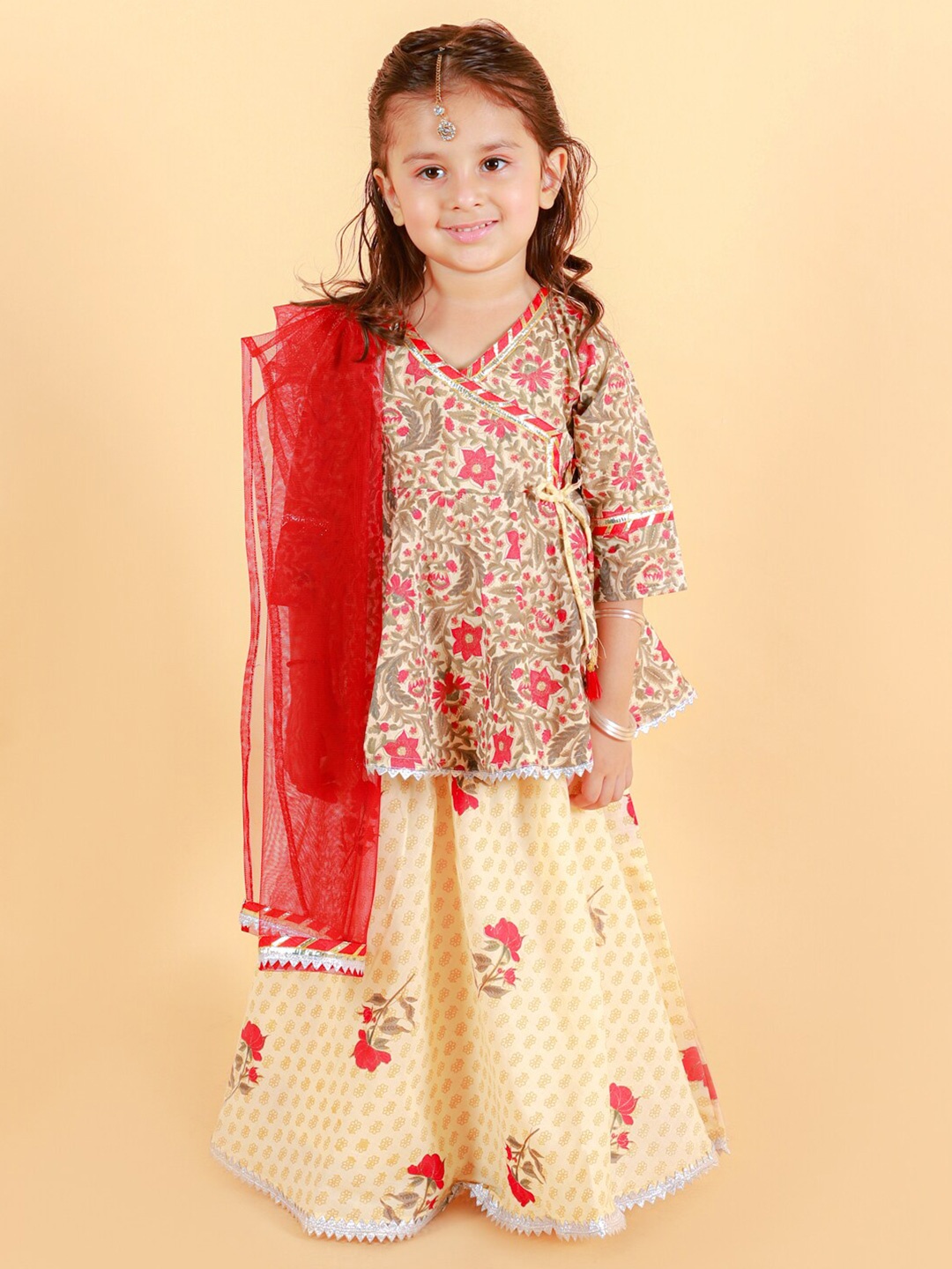 

BAESD Girls Floral Printed Ready to Wear Lehenga & Blouse With Dupatta, Beige
