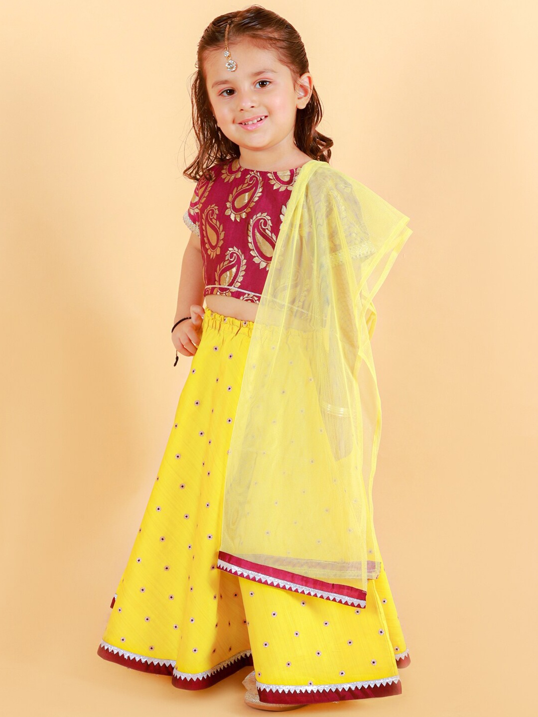 

BAESD Girls Embellished Ready to Wear Lehenga & Blouse With Dupatta, Purple