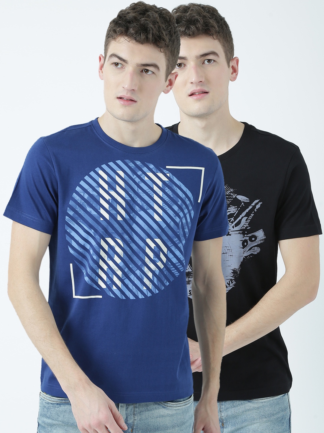 

Huetrap Men Pack of 2 Printed T-shirts, Navy blue