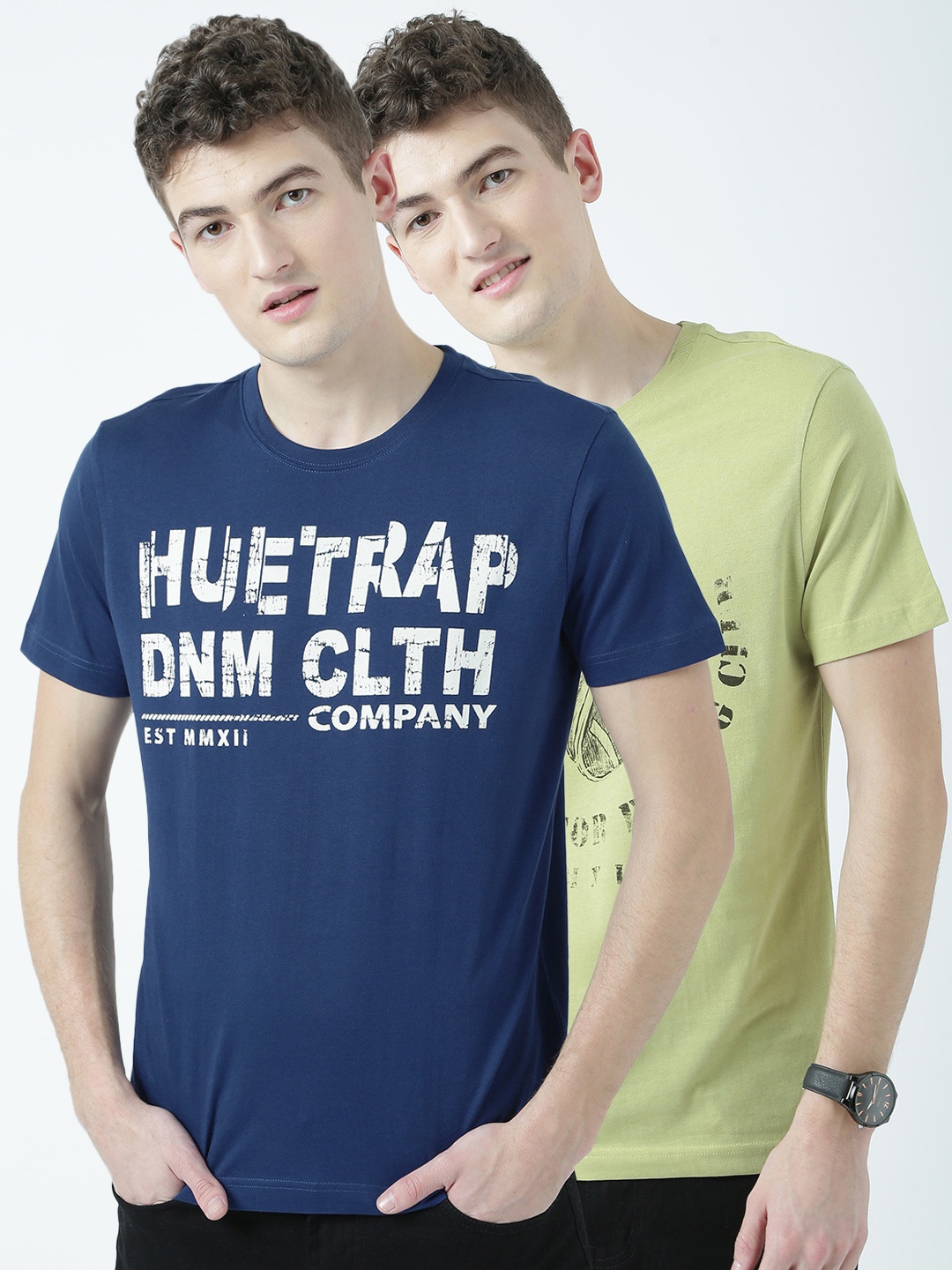 

Huetrap Men Pack of 2 Printed T-shirts, Olive