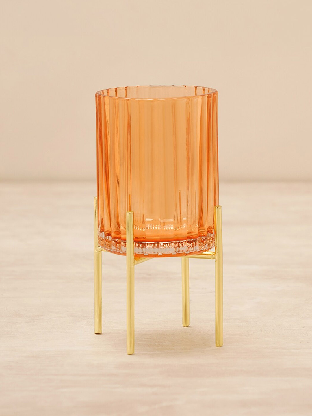 

Pure Home and Living Ribbed Glass Hurricane With Stand, Orange