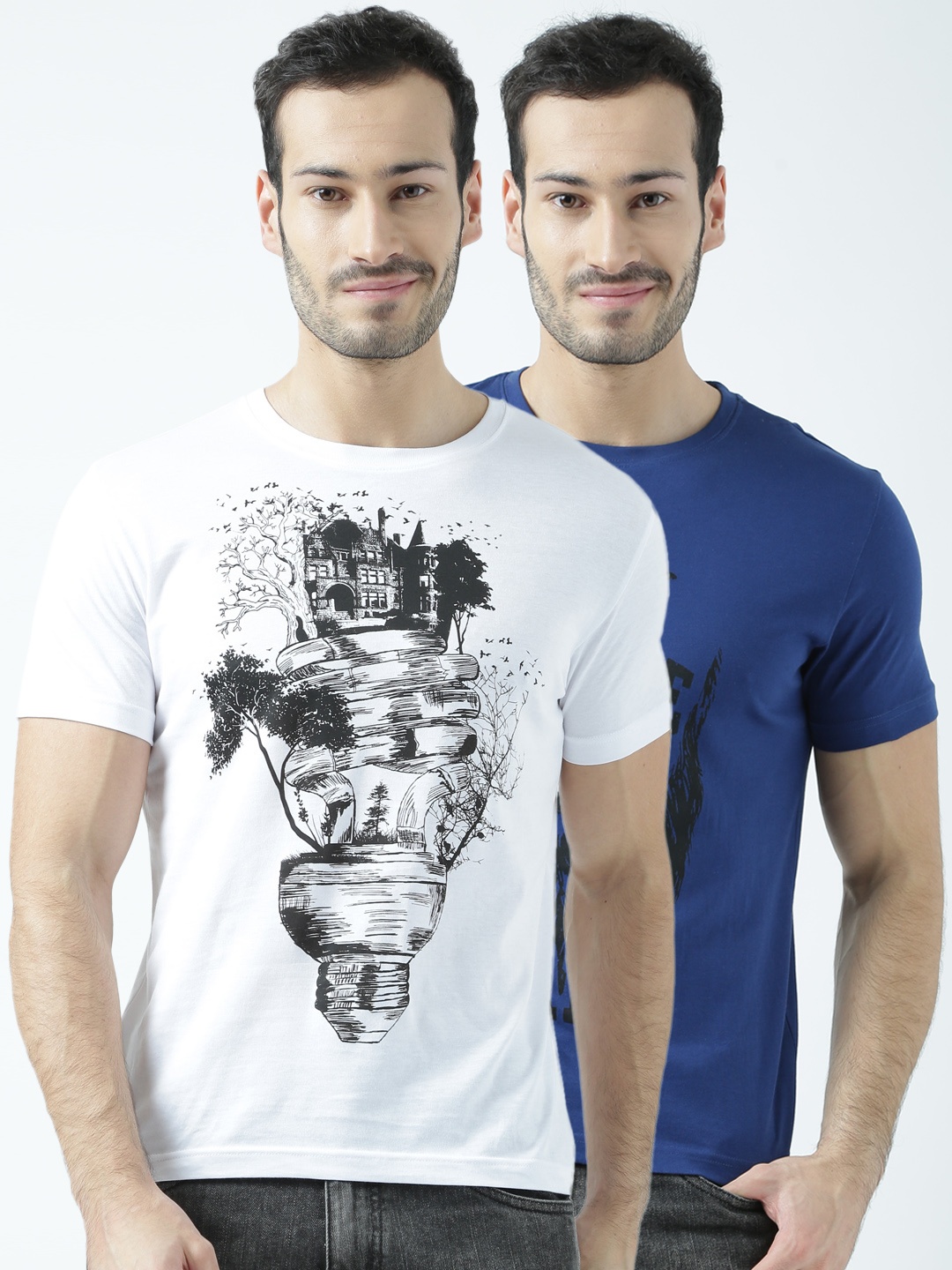 

Huetrap Men Pack of 2 Printed T-shirts, Navy blue