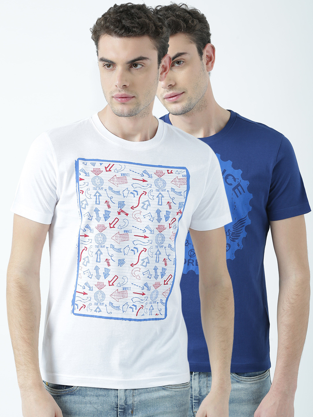 

Huetrap Men Pack of 2 Printed T-shirts, Navy blue