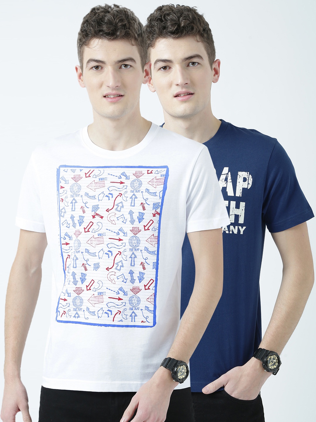 

Huetrap Men Pack of 2 Printed T-shirts, Navy blue