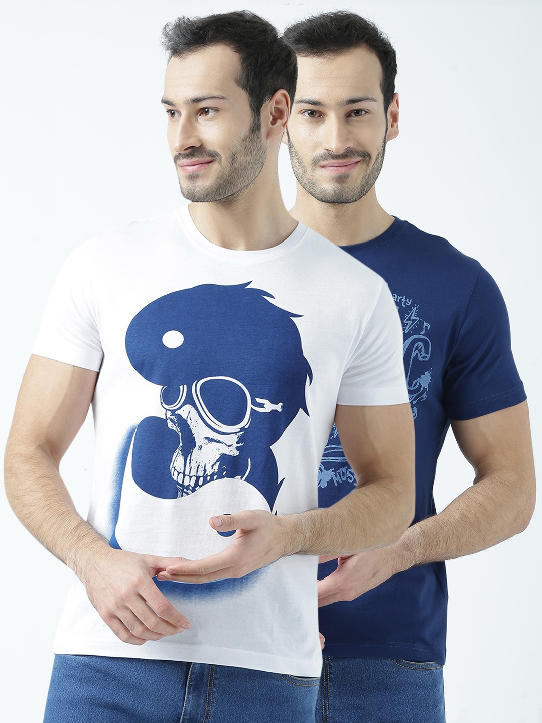 

Huetrap Men Pack of 2 Printed T-shirts, Navy blue